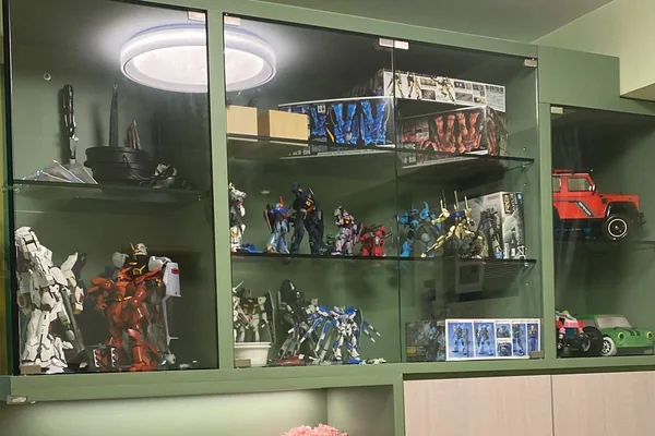 紀律部隊宿舍訂造綠色展示櫃連玩具收納完成實景